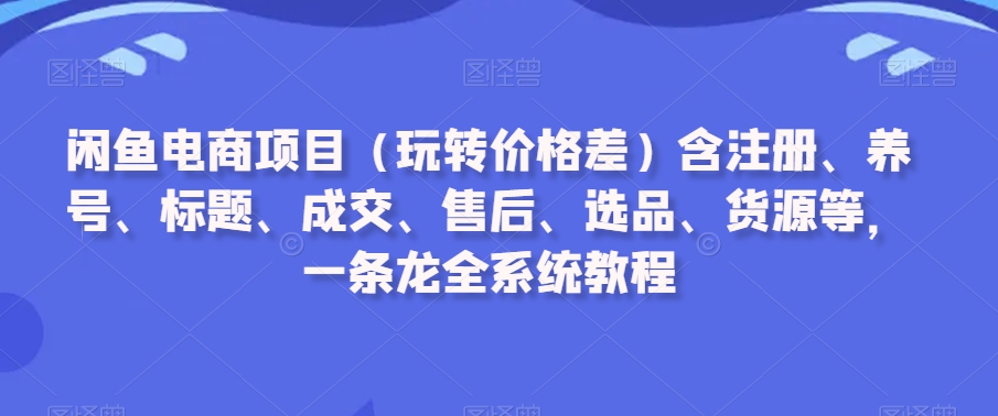 闲鱼电商项目（玩转价格差）含注册、养号、标题、成交、售后、选品、货源等，一条龙全系统教程睿集资源栈-网赚项目-副业赚钱-互联网创业-资源整合睿集资源栈