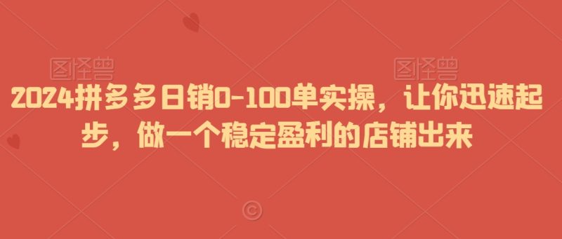 2024拼多多日销0-100单实操，让你迅速起步，做一个稳定盈利的店铺出来睿集资源栈-网赚项目-副业赚钱-互联网创业-资源整合睿集资源栈