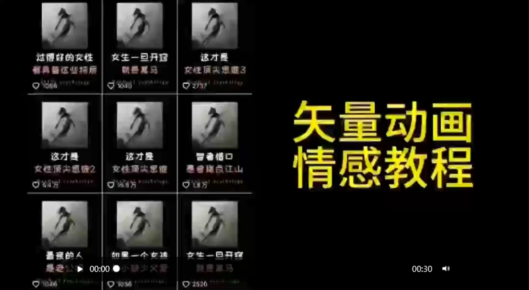 矢量动画情感教程：高点赞涨粉，适合情感、思维、创业教育等赛道睿集资源栈-网赚项目-副业赚钱-互联网创业-资源整合睿集资源栈