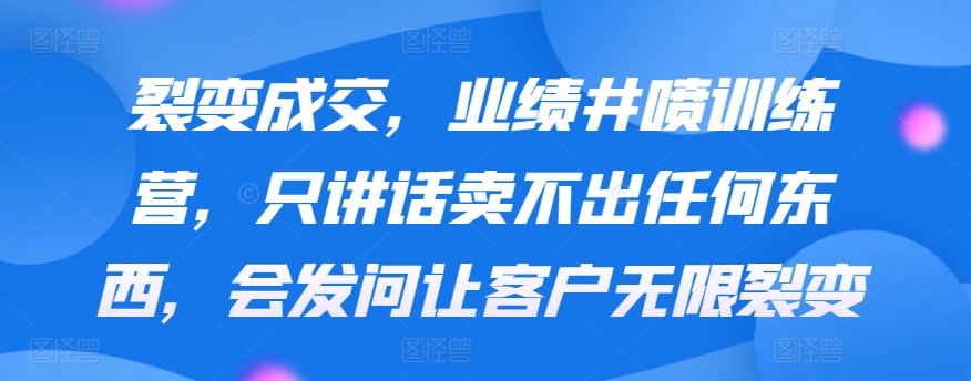 裂变成交，业绩井喷训练营，只讲话卖不出任何东西，会发问让客户无限裂变睿集资源栈-网赚项目-副业赚钱-互联网创业-资源整合睿集资源栈