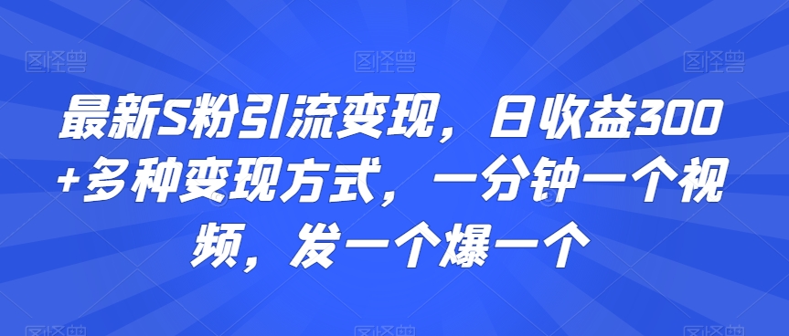 最新S粉引流变现,日收益300+多种变现方式,一分钟一个视频,发一个爆一个睿集资源栈-网赚项目-副业赚钱-互联网创业-资源整合睿集资源栈