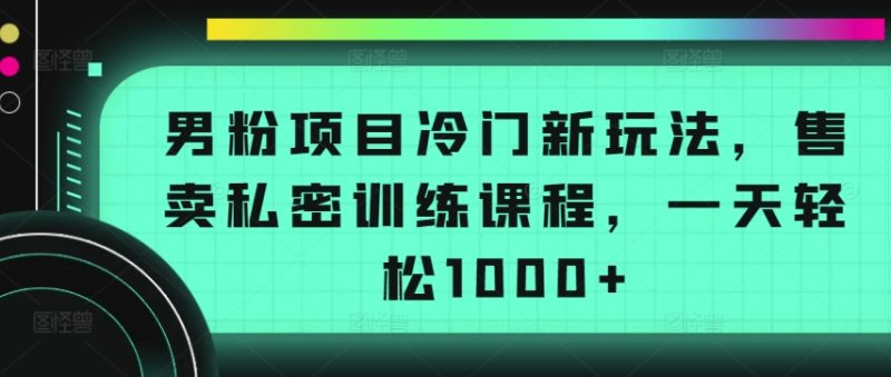 男粉项目冷门新玩法，售卖私密训练课程，一天轻松1000+睿集资源栈-网赚项目-副业赚钱-互联网创业-资源整合睿集资源栈