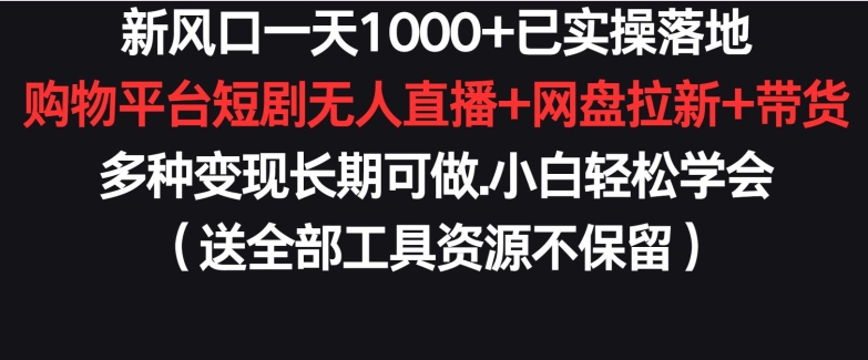 新风口一天1000+已实操落地购物平台短剧无人直播+网盘拉新+带货多种变现长期可做睿集资源栈-网赚项目-副业赚钱-互联网创业-资源整合睿集资源栈