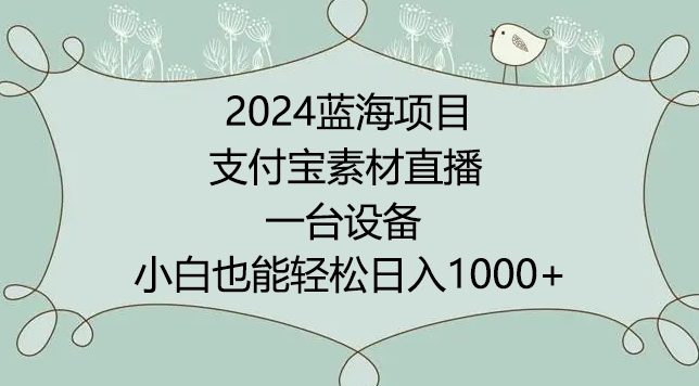 2024年蓝海项目，支付宝素材直播，无需出境，小白也能日入1000+ ，实操教程睿集资源栈-网赚项目-副业赚钱-互联网创业-资源整合睿集资源栈