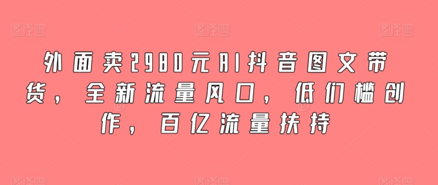 外面卖2980元AI抖音图文带货,全新流量风口,低们槛创作,百亿流量扶持睿集资源栈-网赚项目-副业赚钱-互联网创业-资源整合睿集资源栈