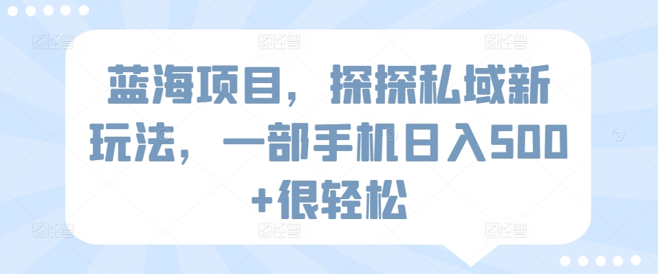蓝海项目,探探私域新玩法,一部手机日入500+很轻松睿集资源栈-网赚项目-副业赚钱-互联网创业-资源整合睿集资源栈