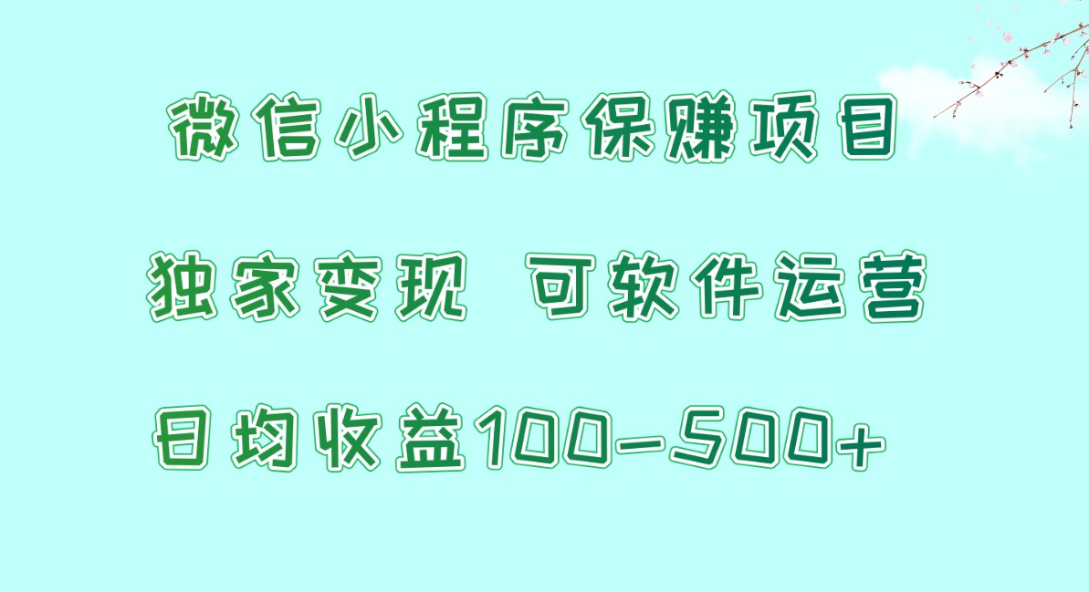 微信小程序保赚项目，日均收益100~500+，独家变现，可软件运营睿集资源栈-网赚项目-副业赚钱-互联网创业-资源整合睿集资源栈