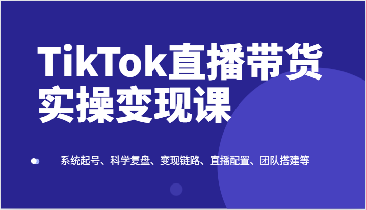 TikTok直播带货实操变现课：系统起号、科学复盘、变现链路、直播配置、团队搭建等睿集资源栈-网赚项目-副业赚钱-互联网创业-资源整合睿集资源栈