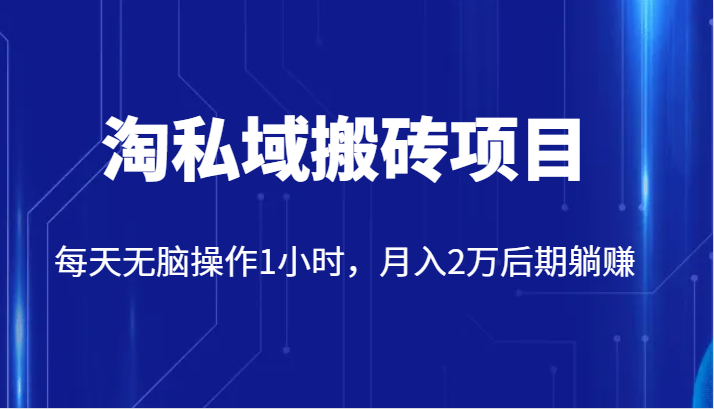 价值2980的淘私域搬砖项目，每天无脑操作1小时，月入2万后期躺赚睿集资源栈-网赚项目-副业赚钱-互联网创业-资源整合睿集资源栈