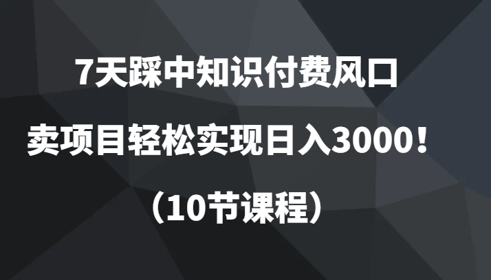 7天踩中知识付费风口，卖项目轻松实现日入3000！（10节课程）睿集资源栈-网赚项目-副业赚钱-互联网创业-资源整合睿集资源栈