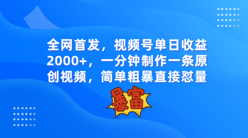 全网首发，视频号单日收益2000+，一分钟制作一条原创视频，简单粗暴睿集资源栈-网赚项目-副业赚钱-互联网创业-资源整合睿集资源栈