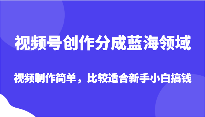 视频号创作分成蓝海领域，视频制作简单，比较适合新手小白搞钱睿集资源栈-网赚项目-副业赚钱-互联网创业-资源整合睿集资源栈