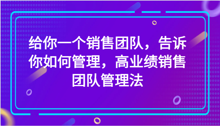 给你一个销售团队，告诉你如何管理，高业绩销售团队管理法（89节课）睿集资源栈-网赚项目-副业赚钱-互联网创业-资源整合睿集资源栈