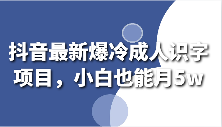 抖音最新爆冷成人识字项目，小白也能月5w睿集资源栈-网赚项目-副业赚钱-互联网创业-资源整合睿集资源栈