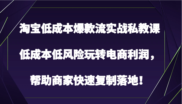 淘宝低成本爆款流实战私教课，低成本低风险玩转电商利润，帮助商家快速复制落地！睿集资源栈-网赚项目-副业赚钱-互联网创业-资源整合睿集资源栈