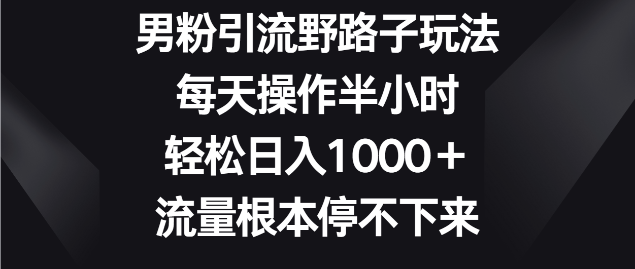 男粉引流野路子玩法，每天操作半小时轻松日入1000＋，流量根本停不下来睿集资源栈-网赚项目-副业赚钱-互联网创业-资源整合睿集资源栈