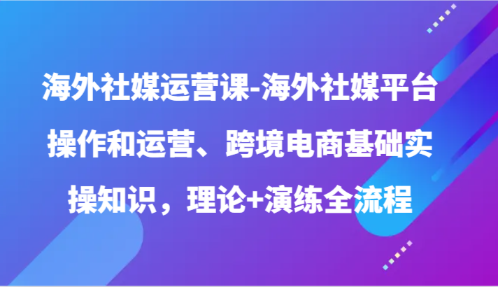 海外社媒运营课-海外社媒平台操作和运营、跨境电商基础实操知识，理论+演练全流程睿集资源栈-网赚项目-副业赚钱-互联网创业-资源整合睿集资源栈