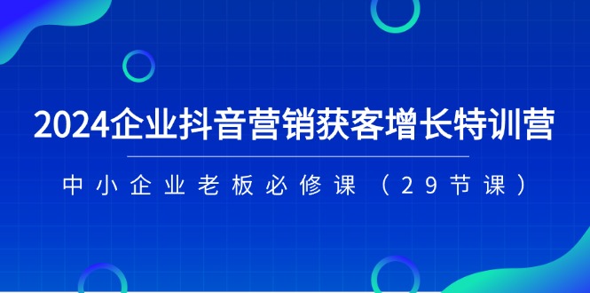 2024企业抖音营销获客增长特训营，中小企业老板必修课（29节课）睿集资源栈-网赚项目-副业赚钱-互联网创业-资源整合睿集资源栈