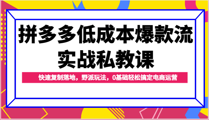 拼多多低成本爆款流实战私教课，快速复制落地，野派玩法，0基础轻松搞定电商运营睿集资源栈-网赚项目-副业赚钱-互联网创业-资源整合睿集资源栈