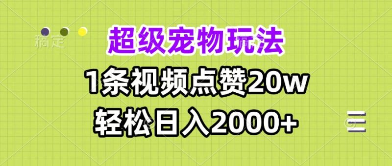 超级宠物视频玩法，1条视频点赞20w，轻松日入2000+睿集资源栈-网赚项目-副业赚钱-互联网创业-资源整合睿集资源栈