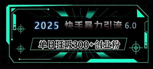2025年快手6.0保姆级教程震撼来袭,单日狂吸300+精准创业粉睿集资源栈-网赚项目-副业赚钱-互联网创业-资源整合睿集资源栈