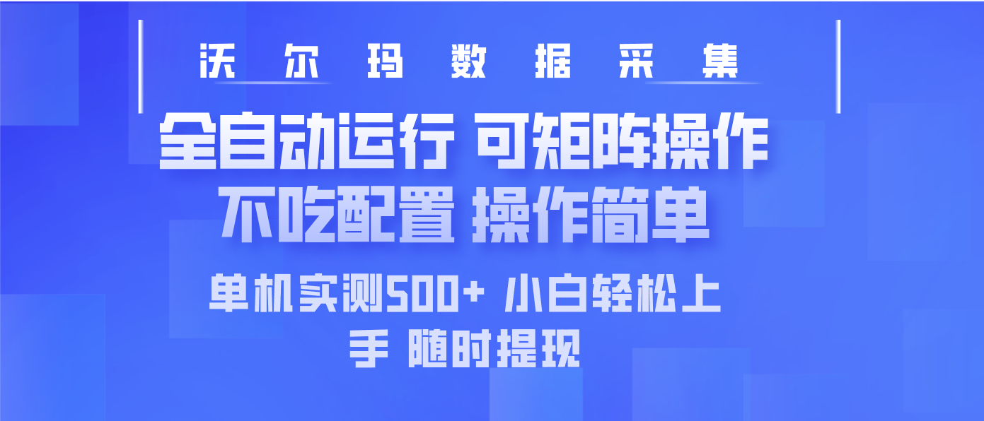 最新沃尔玛平台采集 全自动运行 可矩阵单机实测500+ 操作简单睿集资源栈-网赚项目-副业赚钱-互联网创业-资源整合睿集资源栈