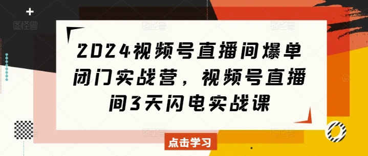 2024视频号直播间爆单闭门实战营，视频号直播间3天闪电实战课睿集资源栈-网赚项目-副业赚钱-互联网创业-资源整合睿集资源栈