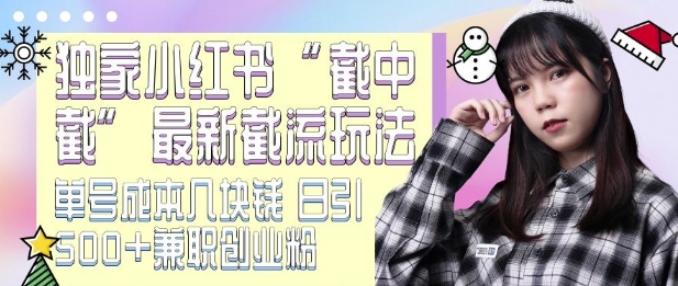 最新小红书截流玩法 独家截中截 单号成本几块钱 日引500+CY粉JZ粉睿集资源栈-网赚项目-副业赚钱-互联网创业-资源整合睿集资源栈