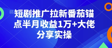 短剧推广拉新番茄锚点半月收益1万+大佬分享实操睿集资源栈-网赚项目-副业赚钱-互联网创业-资源整合睿集资源栈