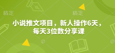 小说推文项目，新人操作6天，每天3位数分享课睿集资源栈-网赚项目-副业赚钱-互联网创业-资源整合睿集资源栈
