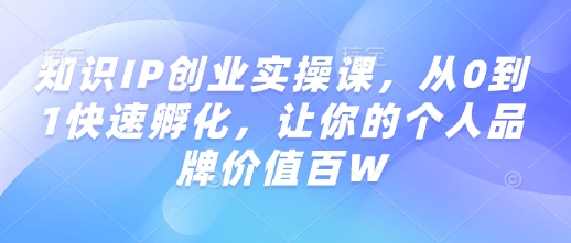 知识IP创业实操课，从0到1快速孵化，让你的个人品牌价值百W睿集资源栈-网赚项目-副业赚钱-互联网创业-资源整合睿集资源栈