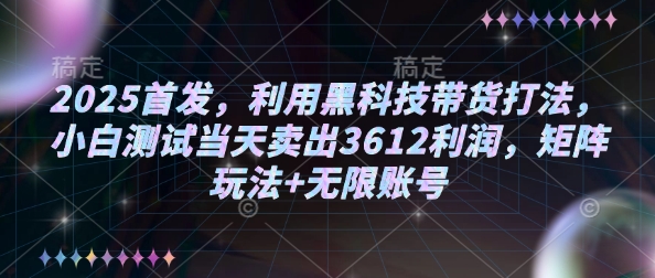 2025首发,利用黑科技带货打法,小白测试当天卖出3612利润,矩阵玩法+无限账号【揭秘】睿集资源栈-网赚项目-副业赚钱-互联网创业-资源整合睿集资源栈