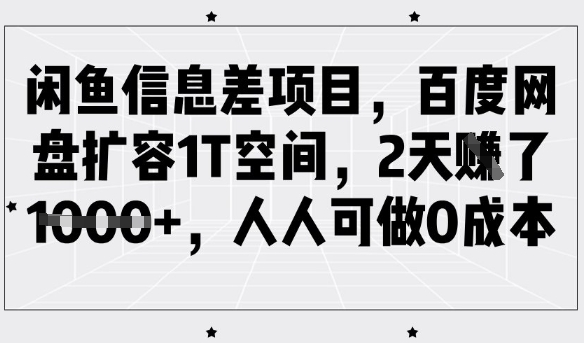 闲鱼信息差项目，百度网盘扩容1T空间，2天收益1k+，人人可做0成本睿集资源栈-网赚项目-副业赚钱-互联网创业-资源整合睿集资源栈