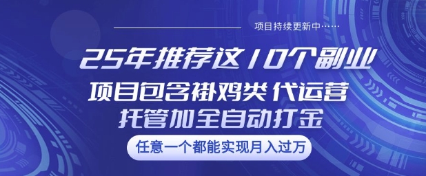 25年推荐这10个副业项目包含褂鸡类、代运营托管类、全自动打金类【揭秘】睿集资源栈-网赚项目-副业赚钱-互联网创业-资源整合睿集资源栈