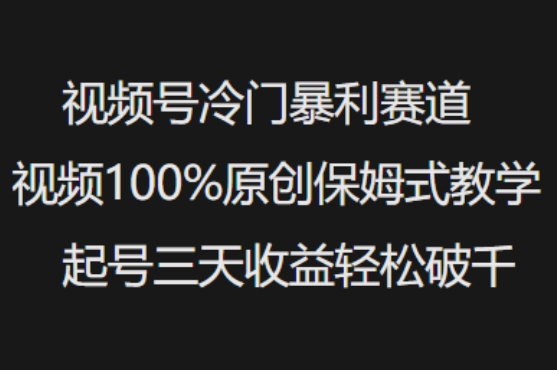 视频号冷门暴利赛道视频100%原创保姆式教学起号三天收益轻松破千睿集资源栈-网赚项目-副业赚钱-互联网创业-资源整合睿集资源栈
