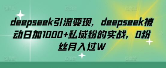 deepseek引流变现，deepseek被动日加1000+私域粉的实战，0粉丝月入过W睿集资源栈-网赚项目-副业赚钱-互联网创业-资源整合睿集资源栈