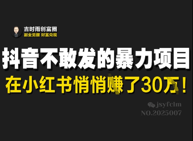 抖音不敢发的暴利项目，在小红书悄悄挣了30W睿集资源栈-网赚项目-副业赚钱-互联网创业-资源整合睿集资源栈