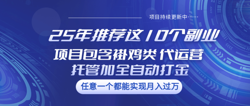 25年推荐这10个副业 项目包含褂鸡类、代运营托管类、全自动打金类睿集资源栈-网赚项目-副业赚钱-互联网创业-资源整合睿集资源栈
