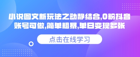 小说推文图文新玩法之动静结合，0粉抖音账号可做，简单粗暴，单日变现多张睿集资源栈-网赚项目-副业赚钱-互联网创业-资源整合睿集资源栈