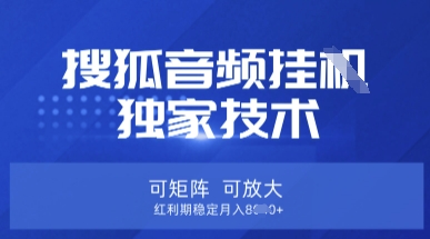 【搜狐音频挂G】独家技术，可矩阵可放大，红利期稳定月入8k【揭秘】睿集资源栈-网赚项目-副业赚钱-互联网创业-资源整合睿集资源栈