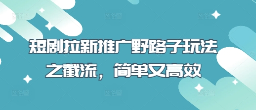 短剧拉新推广野路子玩法之截流，简单又高效睿集资源栈-网赚项目-副业赚钱-互联网创业-资源整合睿集资源栈