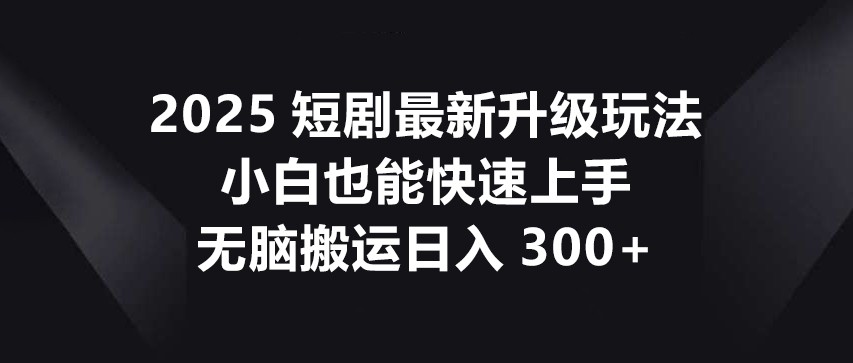 2025短剧最新升级玩法，小白也能快速上手，无脑搬运日入300+睿集资源栈-网赚项目-副业赚钱-互联网创业-资源整合睿集资源栈