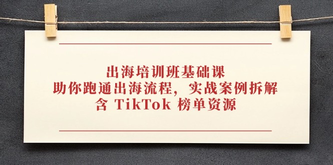 出海培训班基础课，助你跑通出海流程，实战案例拆解，含 TikTok 榜单资源睿集资源栈-网赚项目-副业赚钱-互联网创业-资源整合睿集资源栈